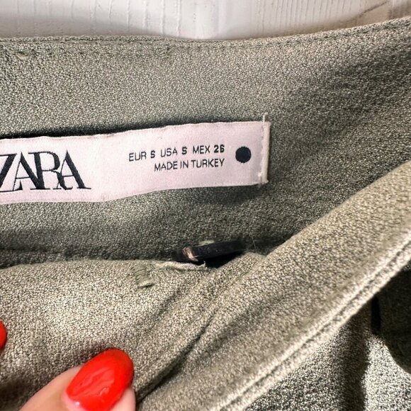 2/$30 Zara High Waist Pleated Olive Green Office Pants Size Small - Picture 10 of 13